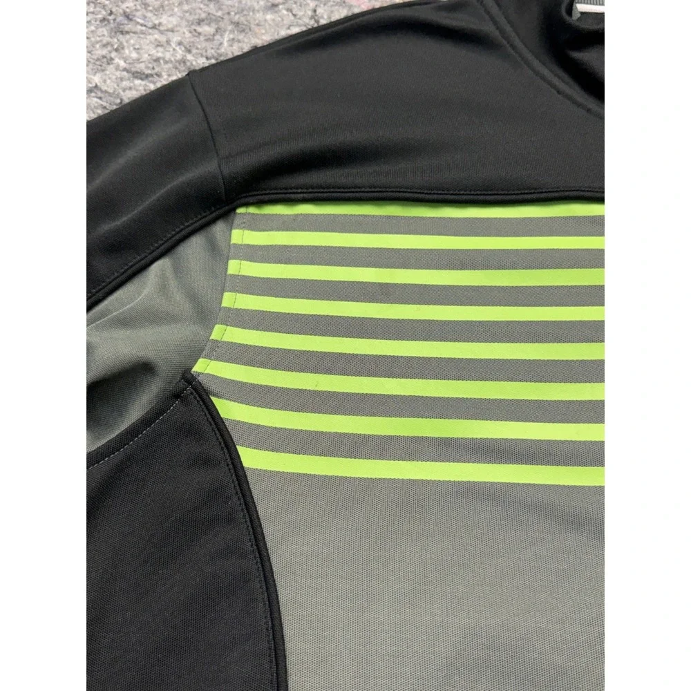 Fox Racing Mens XL Track Jacket Black Grey Neon Green Striped Full Zip 46013